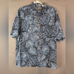 Caribbean Medium Silk/Cotton Blend Button Down Shirt Hawaiian Navy/White